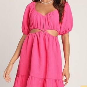 Hot pink Lulu’s cut out poof mini dress NWT